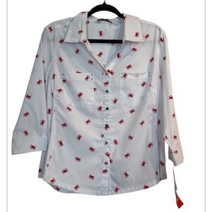 NWT Emily Daniel’s Nautical Crab Button Down Pocket Shirt Size PXL